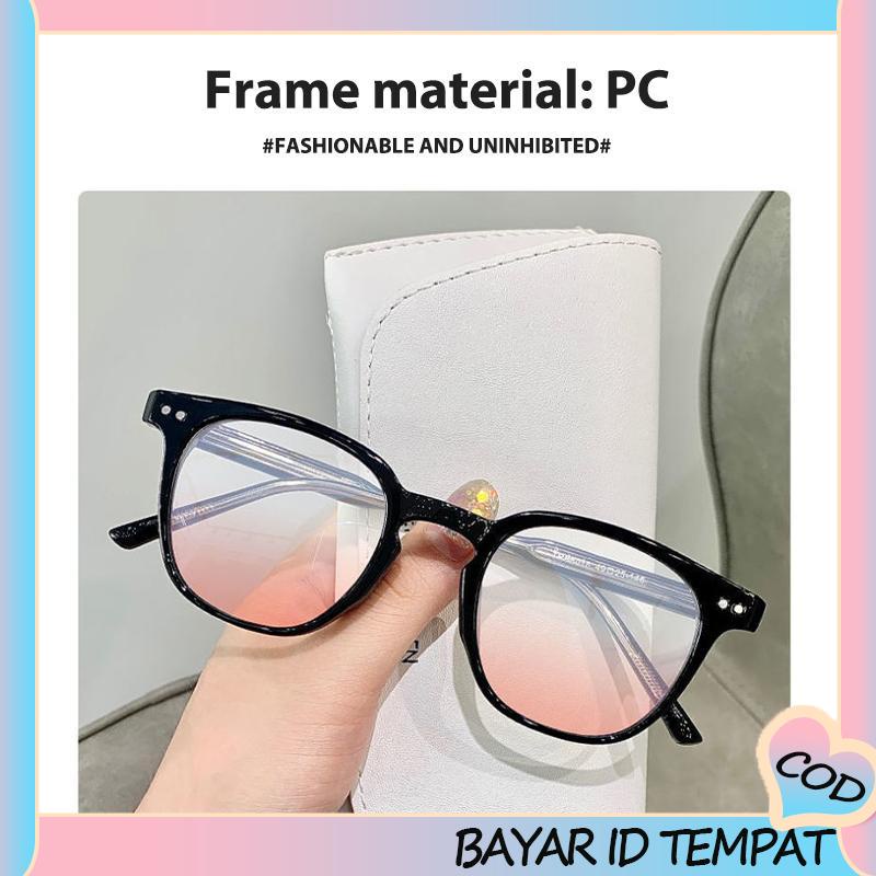 COD❤️ Gradient Pink Blush Glasses Wanita Trendi Wajah Bulat Kacamata Bingkai Hitam untuk Foto-A.one