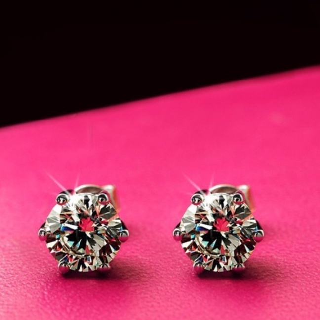 Anting Pesta Korean Fashion Style Woman - Subang Wanita Berkilau Model Elegan Bulat Mata Satu Silver