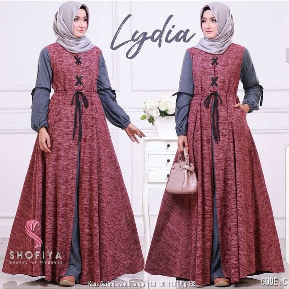 Lydia Dress Wanita 3G Mix Balotely Gamis Panjang Wanita Fashion Hijab Casual Model Trendy Terbaru