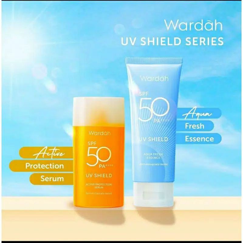 Wardah UV Shield Series | Essential Sunscreen Gel SPF 30 40ml | Aqua Fresh Essence SPF 50 30ml | Active Protection Serum SPF 50 35ml | Light Matte Sun Stick SPF 50 22gr