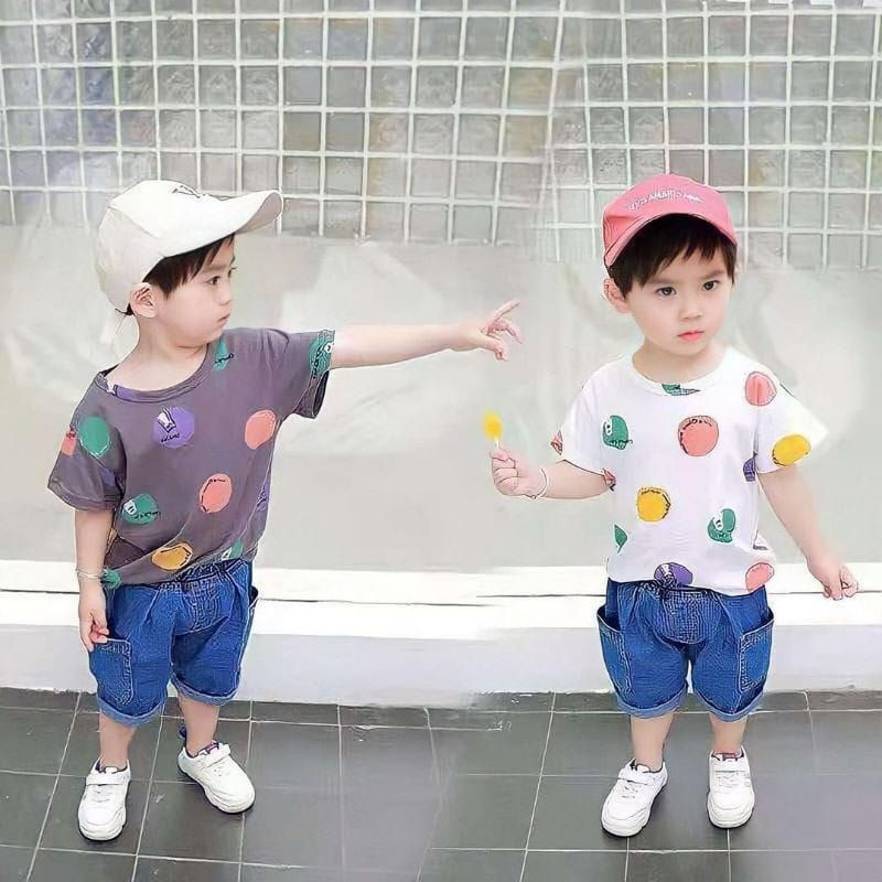 Setelan baju kaos celana pendek anak cowok cewek kembar import murah - set baju anak import korea