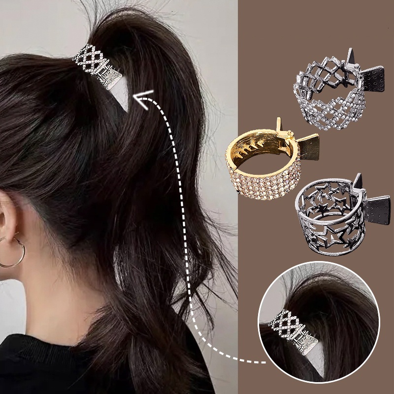 Jepit Rambut Ponytail Bahan Metal Aksen Mutiara Dan Berlian Imitasi Gaya Korea Untuk Wanita