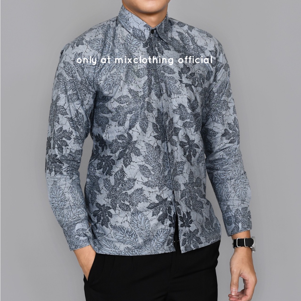 New Premium Baju Kemeja Batik Pria Reguler Fit Lengan Panjang Daun Acung