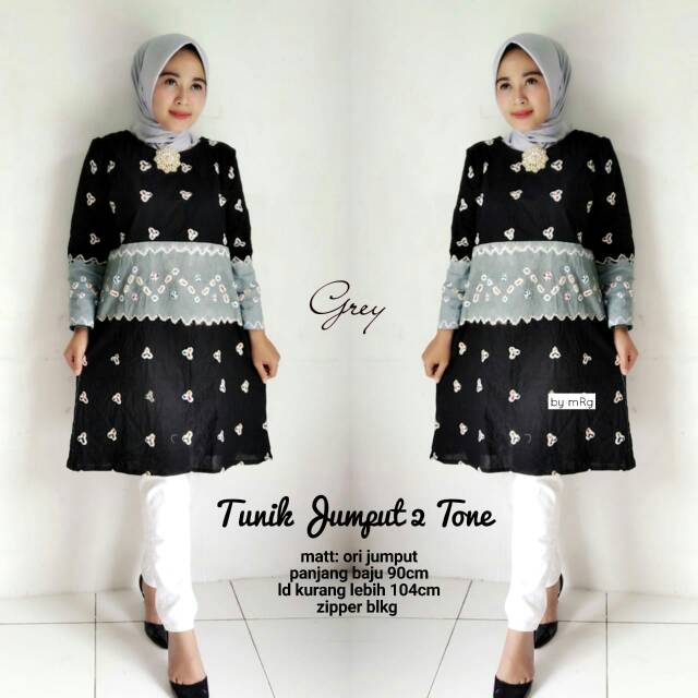 Tunik Jumput 2 Tone Grey / Tunik Batik Wanita Jumput Ori Elegant