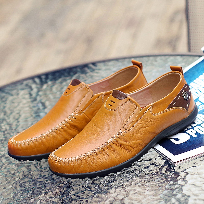 Kulit Asli Sepatu Pantofel Pria Pantofel Slip On Sepatu Tanpa Tali Santai Kasual Anti Slip Kantor Cowok Kekinian Keren 004