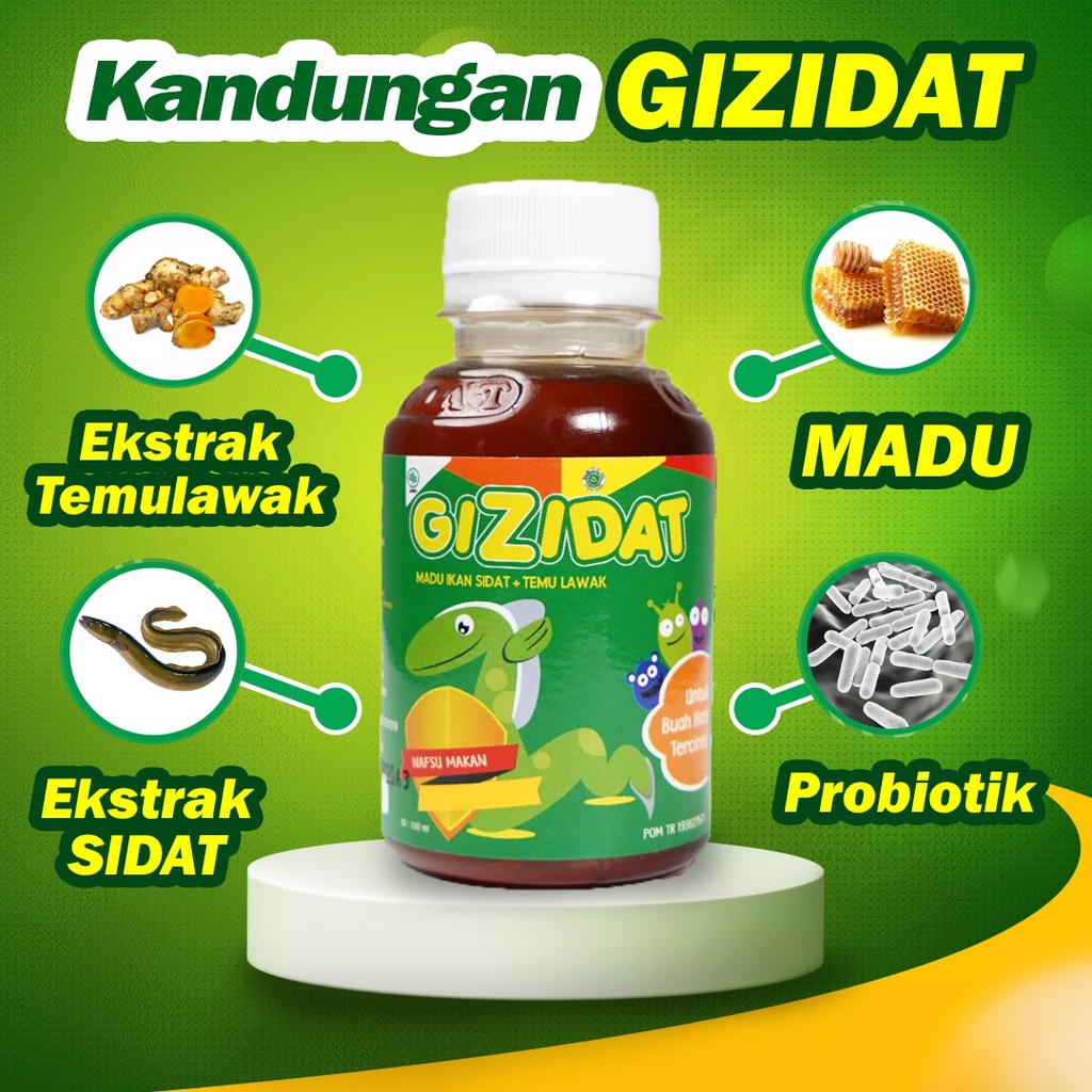 Gizidat Madu Gemuk Anak - Multivitamin Nutrisi Penambah Nafsu Makan &amp; Berat Badan Tingkatkan Daya Tubuh Lancarkan Pencernaan Ekstrak Ikan Sidat Original Isi 130ml