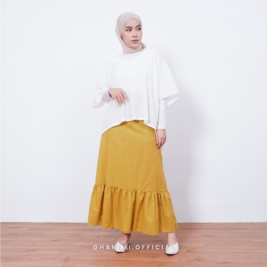 Ghanimi - Olivia Skirt / Rok Linen Ruffle / Rok polos / rok vintage / rok korea / rok aestetik / rok korean style / rok karet / rok panjang / bawahan kerja / rok casual formal