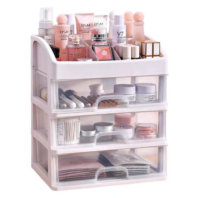 Rak Kosmetik Plastik 3 Laci Serbaguna Tempat Make Up Organizer Rak Kosmetik Transparan