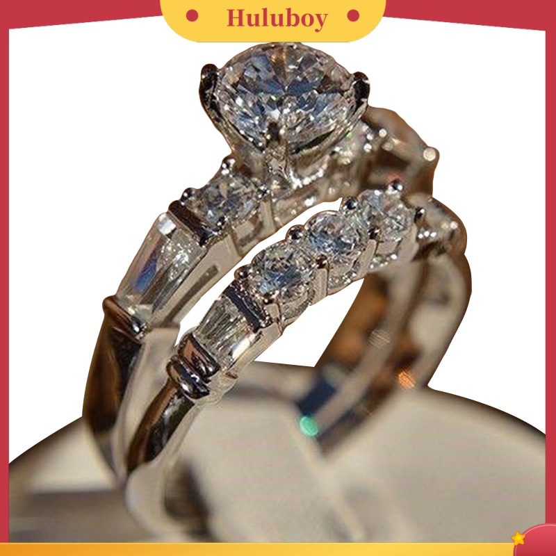 Hu Hu Hu Hu Hu Alat Bantu Pasang Kacamata♡ 2pcs / Set Cincin Wanita Hias Cubic Zirconia Berkilau Menarik Untuk Pernikahan / Hadiah