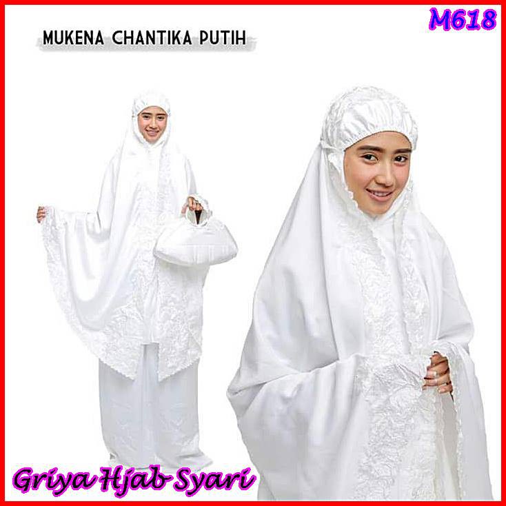 Mukena Jumbo Bordir Chantika Bahan Katun Rayon Premium Warna Putih - GHS