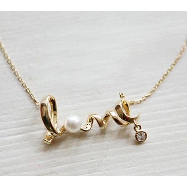 Aksesori Wanita Kalung Leontin Love SIlver Gold Kalung Fashion Love - Kalung Wanita Dewasa Bahan Alloy SALE