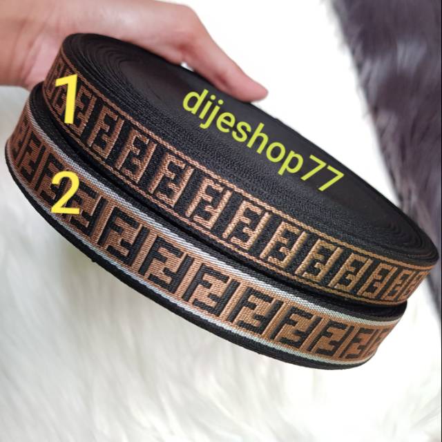 Pita fendi ff hitam gold PREMIUM Import TEBAL / neck strap tali webbing baju celana list tas sepatu