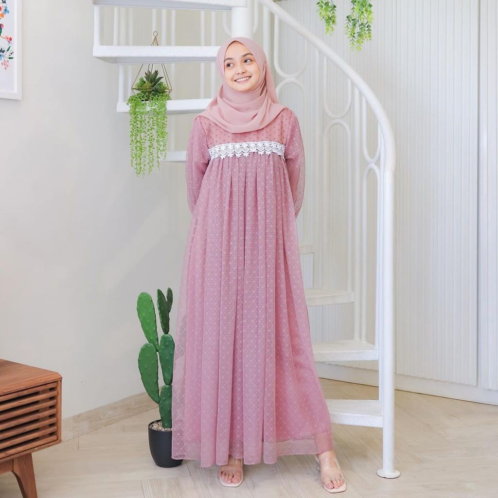 IVORA DRESS BAHAN KAIN MOSSCRAPE MIX TILLE DOT APK RENDA Dress Kondangan Gamis Terbaru Baju Wanita T