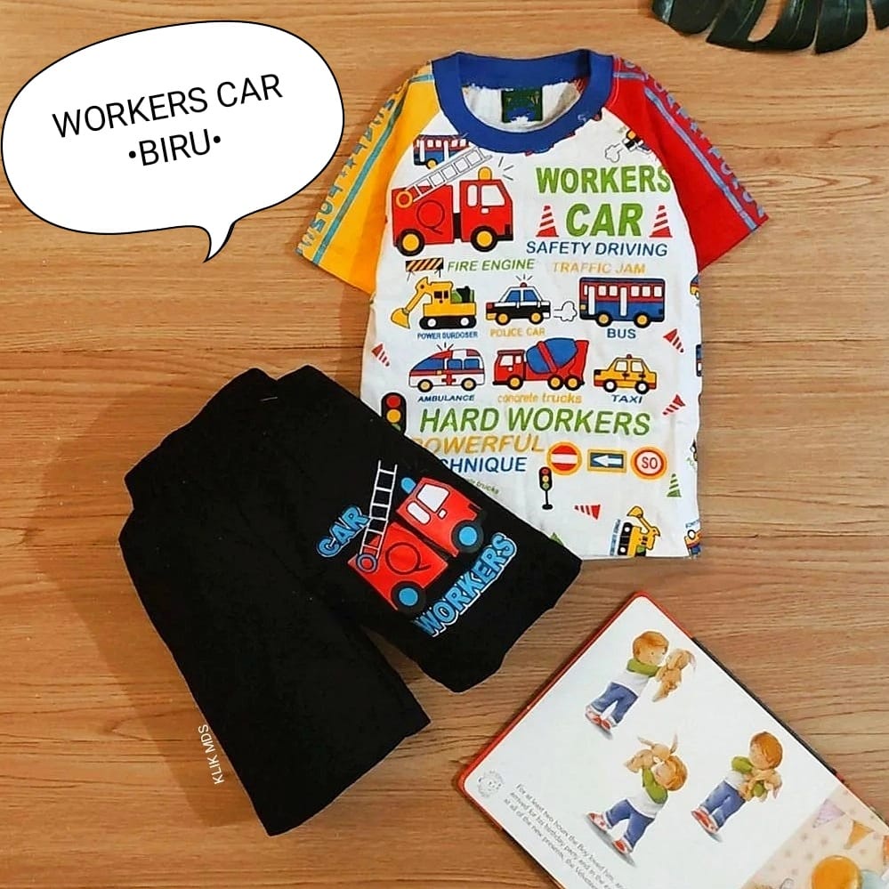 Setelan Baju Anak Laki-laki Motif Wokers Car