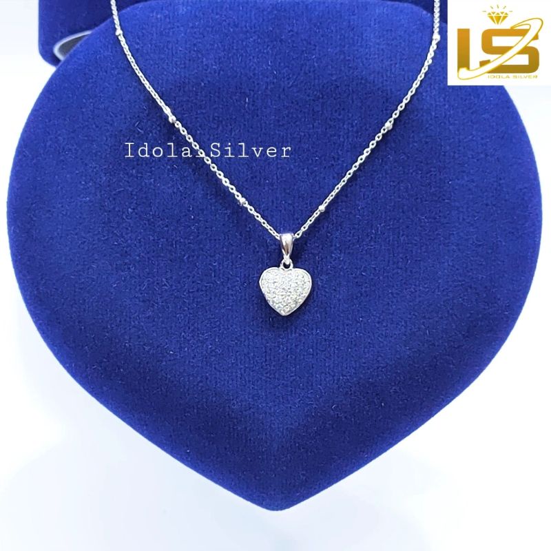 KALUNG PERAK ASLI SILVER WANITA 925 LAPIS EMAS PUTIH MODEL LIONTIN LOVE PERTAMA FULL - PERHIASAN PERAK ASLI