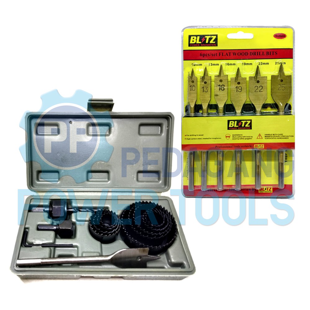 PAKET HOLE SAW SET 13 PCS HOLESAW + BLITZ MATA BOR KAYU KIPAS 6 PCS