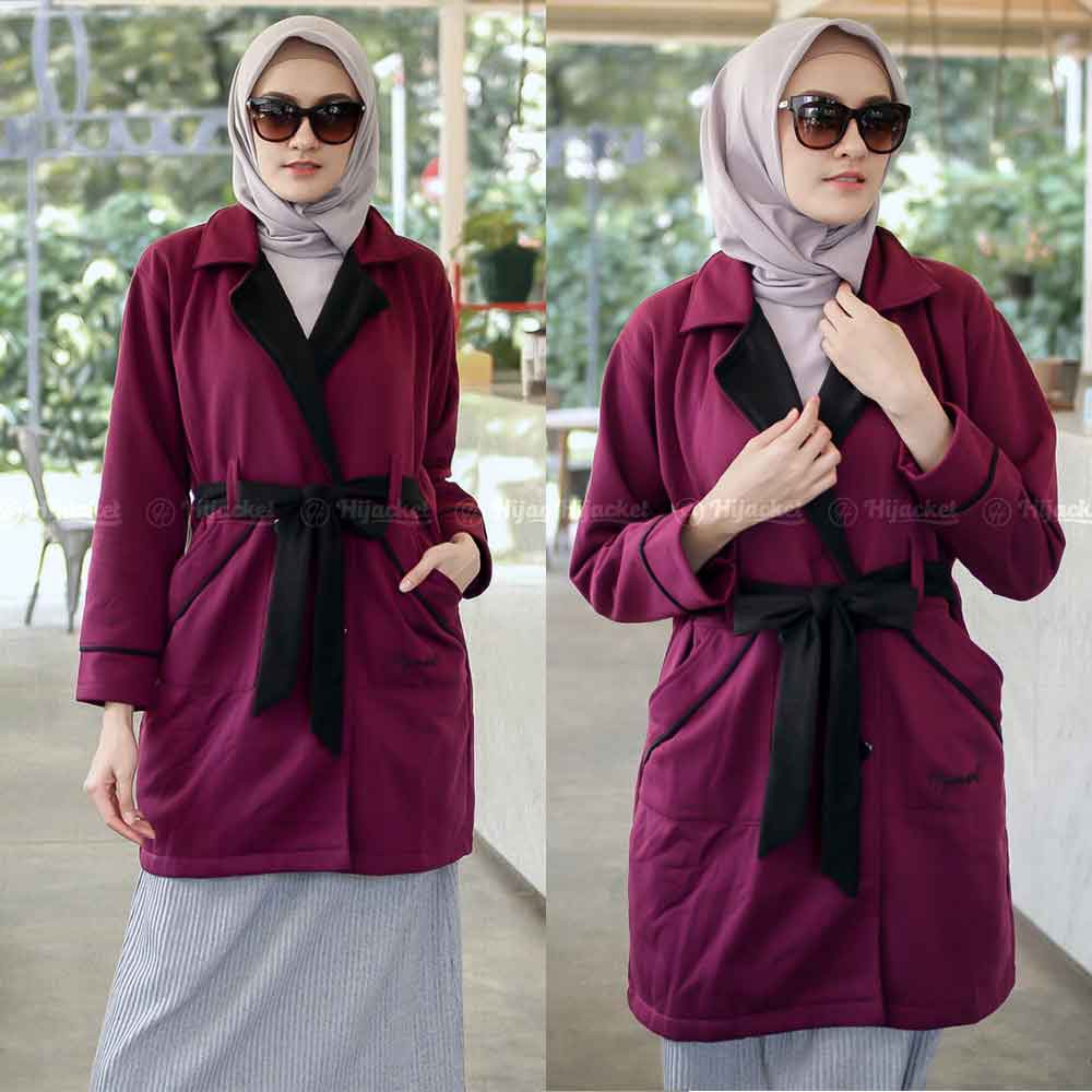 Jaket Jacket Panjang Wanita Cewek Muslimah Hijabers Fleece Kekinian Hijacket Jeket Fashion Modis ELN-3