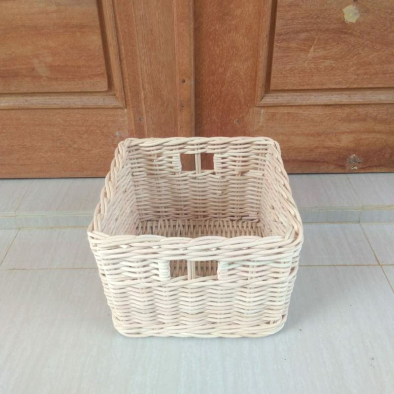 Keranjang rotan kotak persegi medium laci 25x25x17 cm