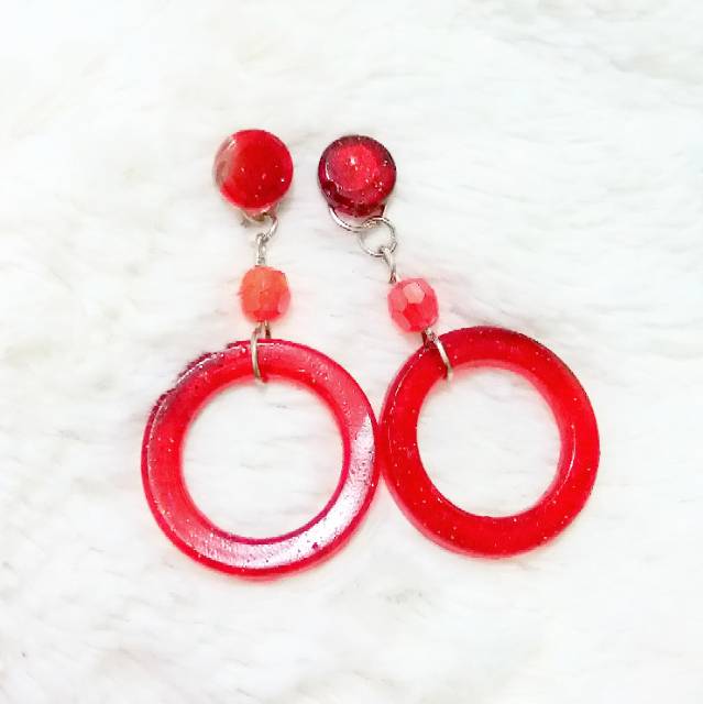 Anting anting high quality resin red jewelry fashion red stone