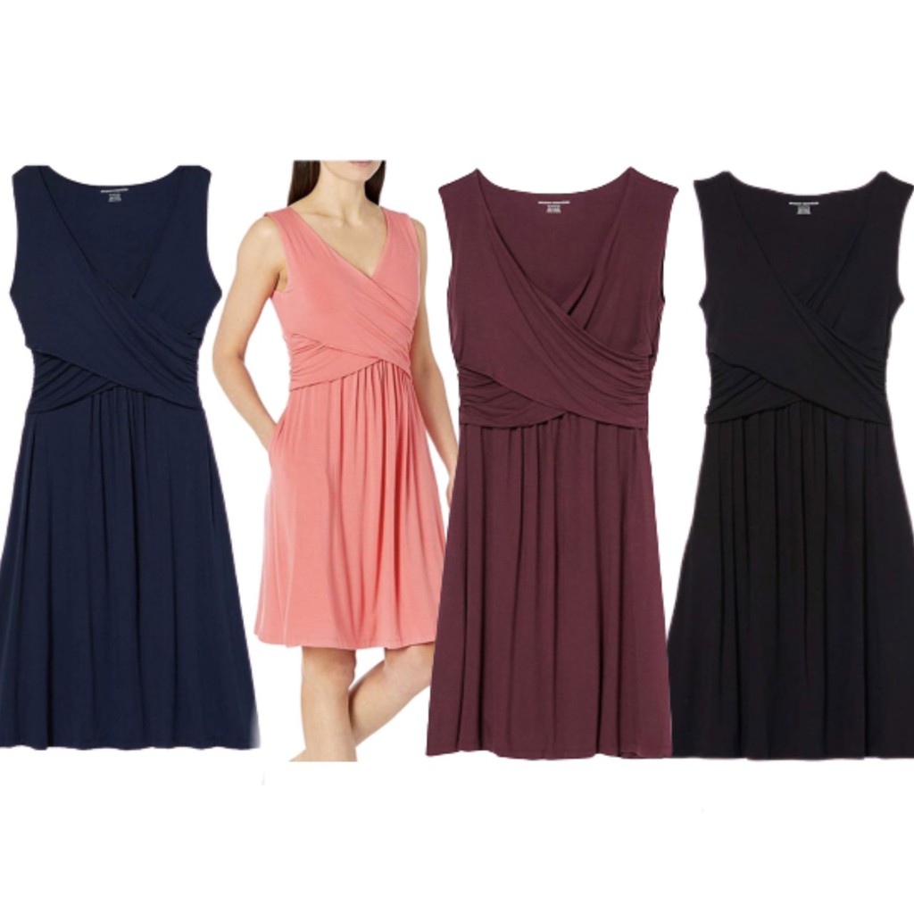 AMAZON ESSENTIAL Dress Crossover Black Navy Burgundy