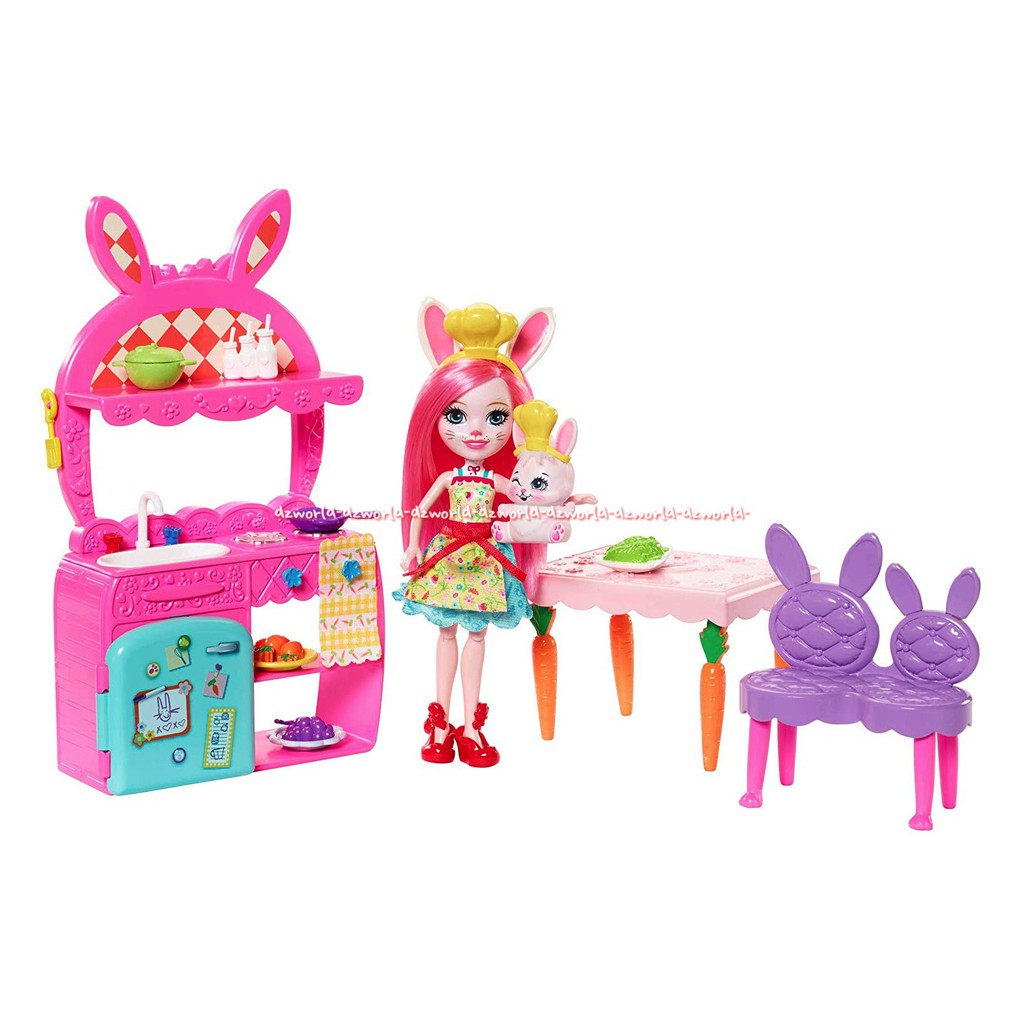 Enchantimals Kitchen Fun Cocina Diverida Mainan Boneka Encantimel  dengan playset dapur
