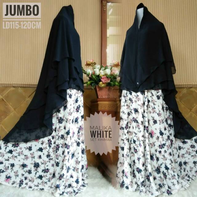 Gamis jumbo malika monalisa set hijab ceruty syari / maxi dress premium