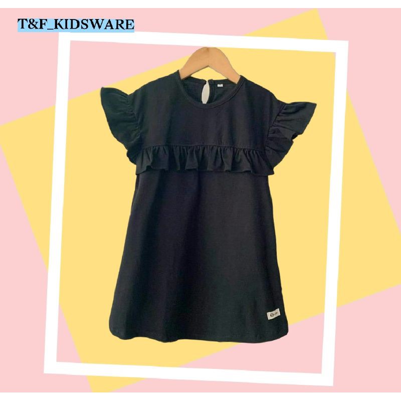 Dress Ruffle Polos Smilee 1-5 Tahun Warna Hitam Baju Anak Perempuan Bahan Kaos Katun Super Premium