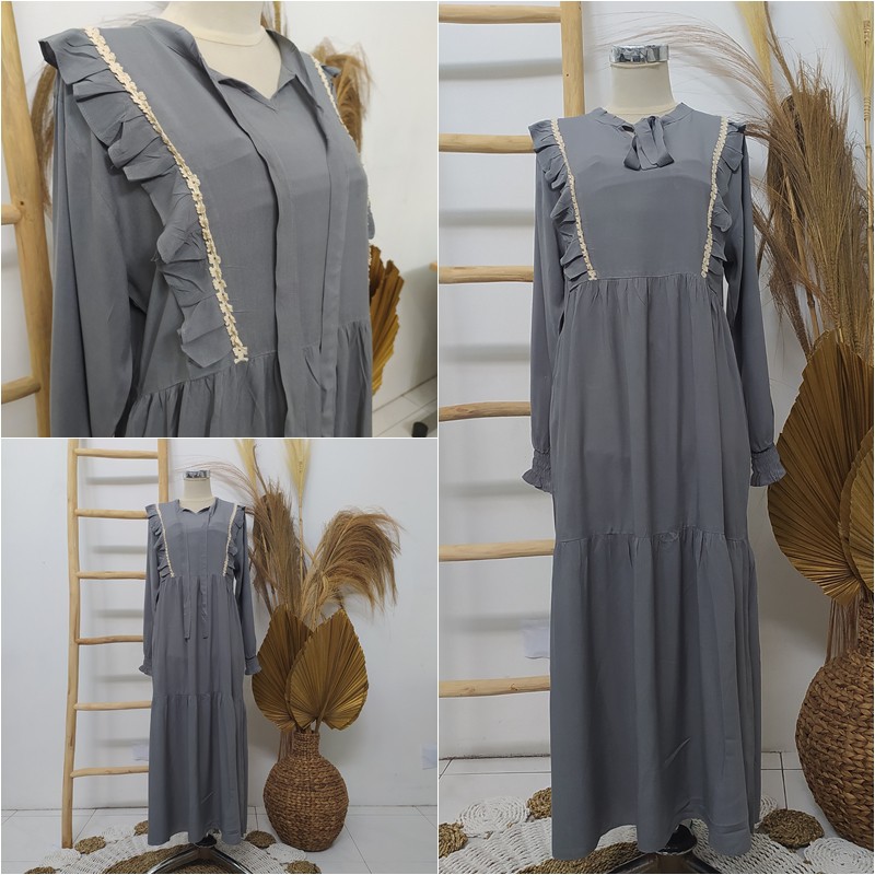 BAYAR DI TEMPAT || GAMIS WANITA || GAMIS TERBARU || GAMIS RAYON DEWASA REMPEL DADA WARNA ABU