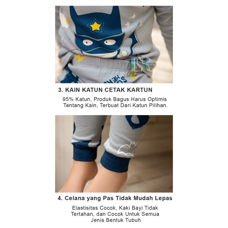 Baju Anak Laki-Laki Baju Setelan Celana Panjang Superhero Batman Ironman Roar Motion Robot Tobot Baju Tidur Musim Dingin Bahan 95% Katun Halus Lembut Tebal HYTS