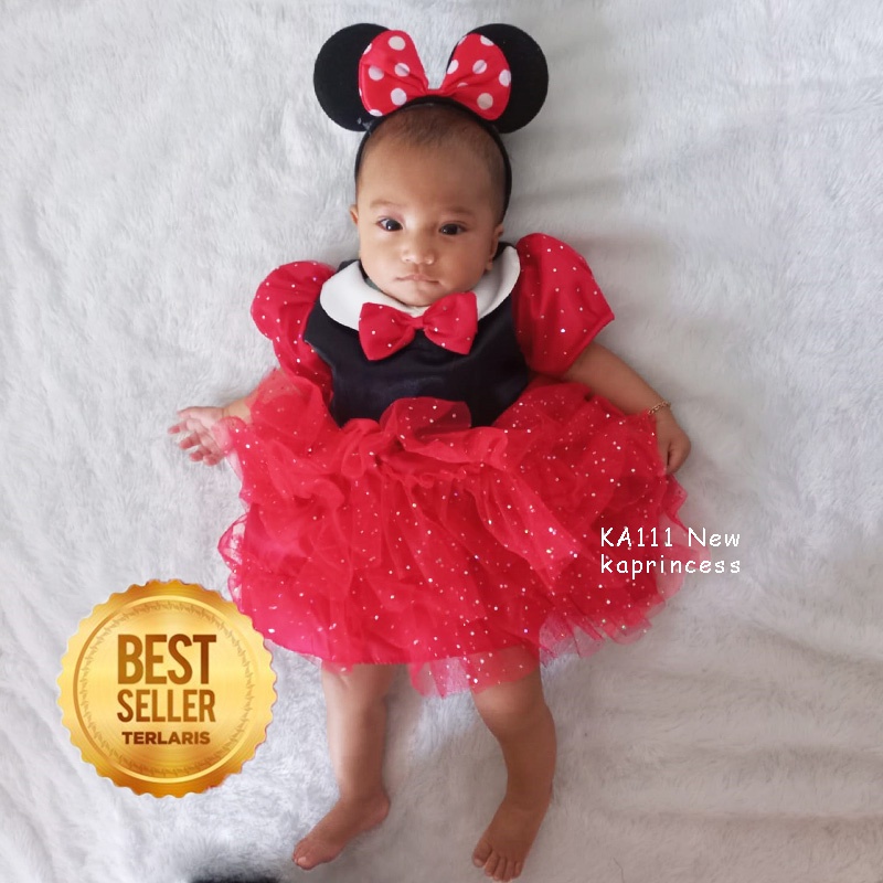 Dress Ulang Tahun Anak Perempuan Minnie Mouse 6 12 Bulan GRATIS BANDO Dress Tutu Party Bayi Minnie Mouse KA111