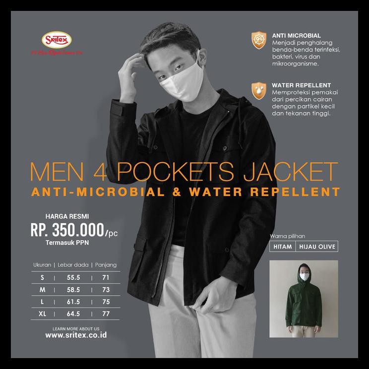 Ina Jaket Pelindung Anti-Air dan Mikrobial Sritex - Men's 4 Pockets - Hitam, S EKSLUSIF Kode 1263