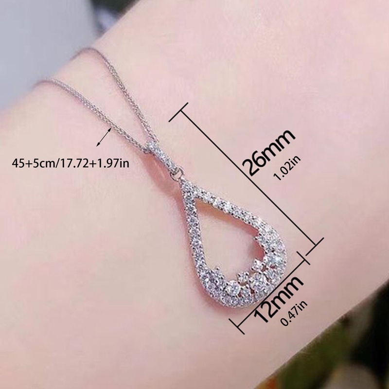 Kalung Dengan Liontin Bentuk Pir Bahan Cubic Zirconia Transparan Untuk Wanita