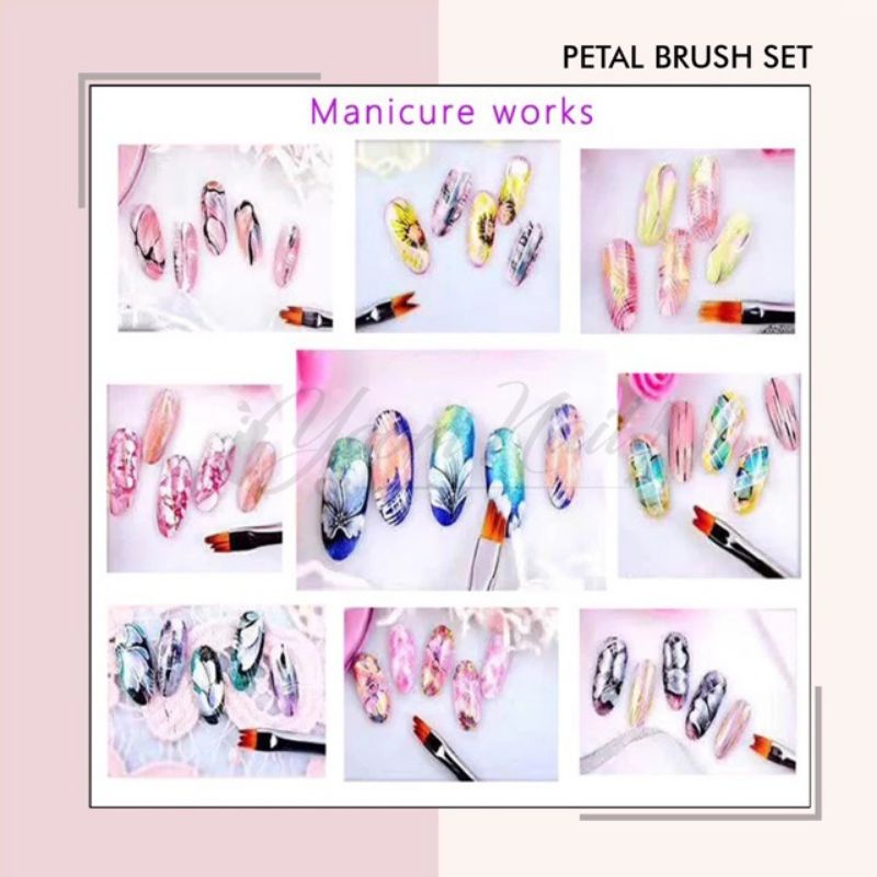 Petal brush set 8pcs nail art brush kuas nail art painting brush kuas kelopak