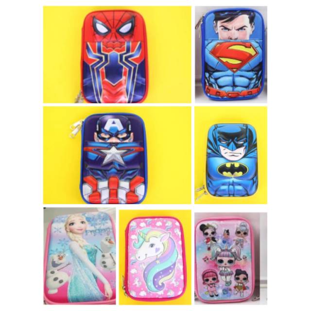 

Pencil case lebar resleting karakter timbul