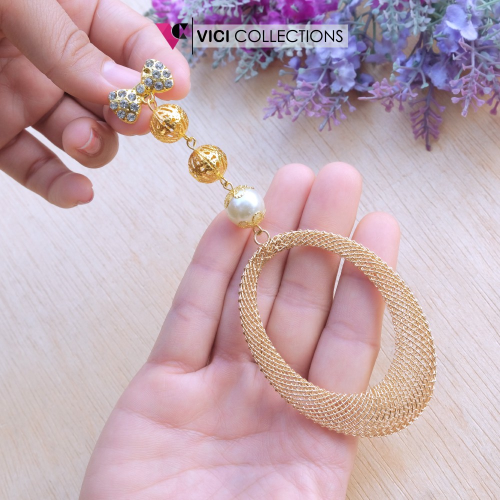 Bros Dagu Juntai Wanita Aksesoris Hijab Jilbab Mutiara Brukat Tetesan Air Oval BSP172-1