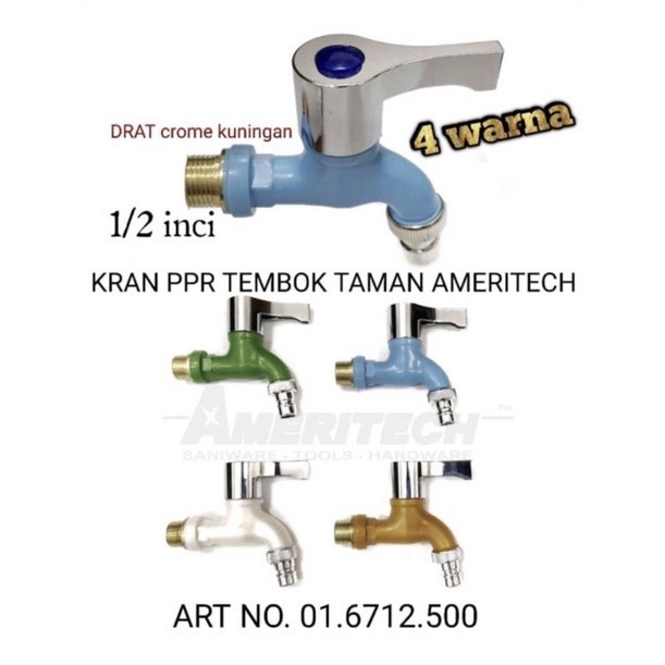 AMR Keran Air PVC 1/2 Inch Drat Kuningan Kran Taman Tembok Mesin Cuci