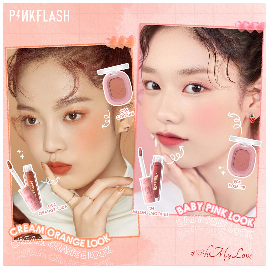 PINKFLASH OhMyLove 2 PCS Set All Day Matte And Moist Liquid Hydrating Lipstick Radiant Soft Powder Blush