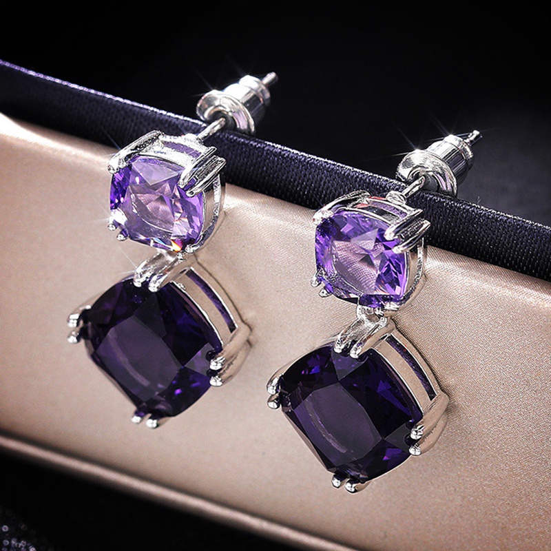 Noble Bridal Earrings For Wedding Geometric Purple Cubic Zirconia High Quality Elegant Women Accessories