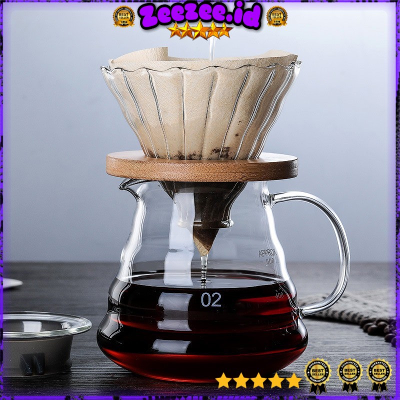 OneTwoCups Filter Penyaring Kopi V60 Glass Cone Coffee Filter Wooden Bracket - SE102