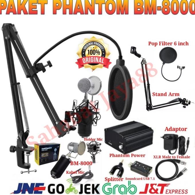 Paket Mic Komplit BM 8000 Phantom Power Rekaman Terbaik Original