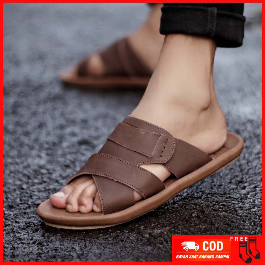 MOLK|Sandal Kulit Pria Sandal Slide Kasual Terbaru 2021 Santai Nyaman Sol Anti-slip