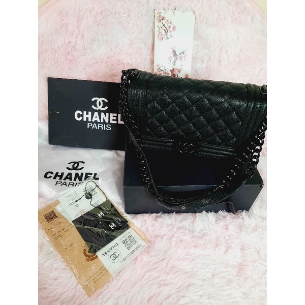 Chanel boy full black size 28 kualitas premium bahan caviar