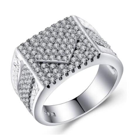 promo Cincin Emas Putih Pria Micro Paved Berlian Batu Kecil Imitasi - BR134