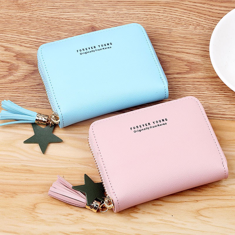 (5 WARNA) Dompet LOMENIA Resleting Zip Polos Gantungan Bintang LOD035