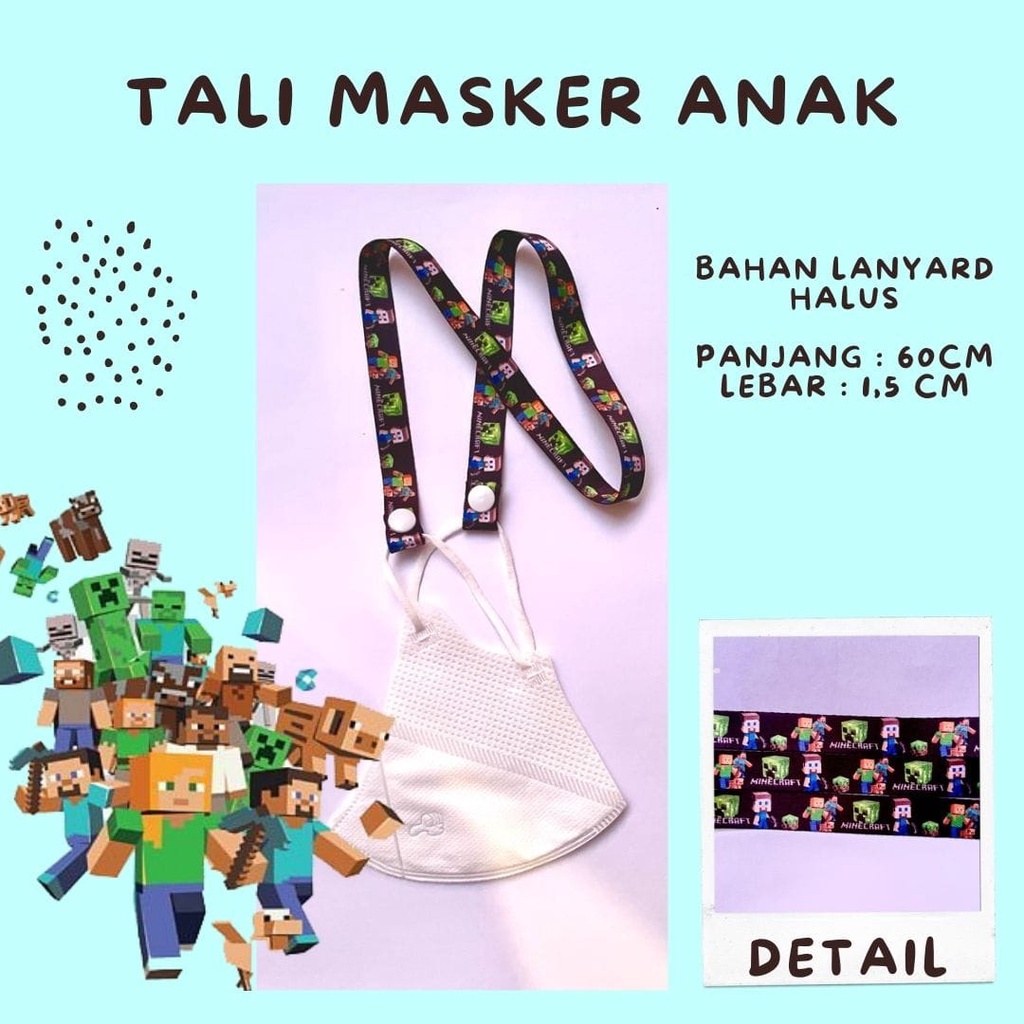 Tali Masker Anak bahan lanyard halus Karakter Minecraft