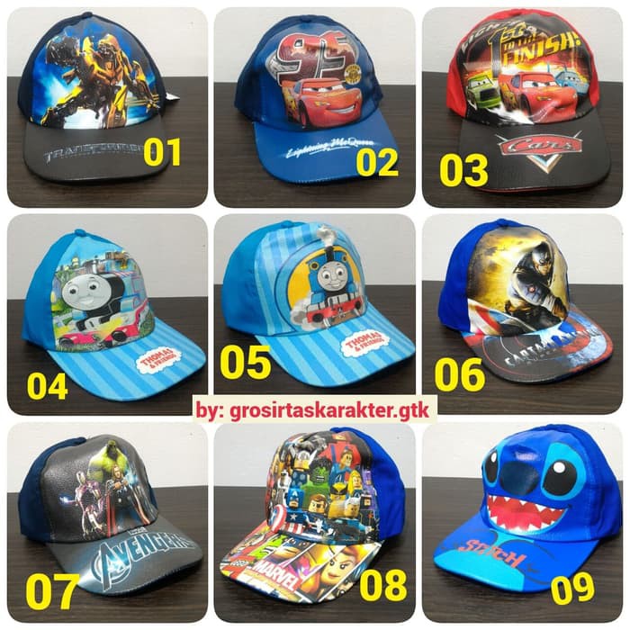 Order Langsung Topi Anak Laki Karakter Tayo Spiderman Thomas Cars Transformer Cowok Diskon