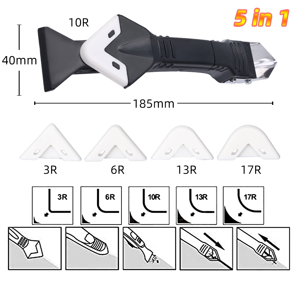 5 In 1 Sekop Karet Silikon Pembersih Lem / Kaca Multifungsi Kepala Ganda