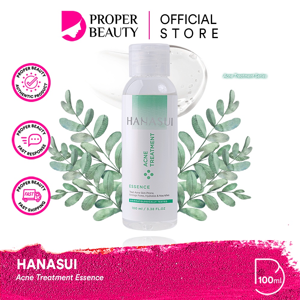 HANASUI Acne Treatment Essence Indonesia / Treat Acne Skin Prone Unclogs Pores Hydrates Nourishes 100ml / Toner Pelembab Wajah Kulit Muka / Moisturizer / Skincare Face Facial Wash Cleanser Toner Serum Day Night Cream Spot Gel Paket Flawless Glow 10 Series