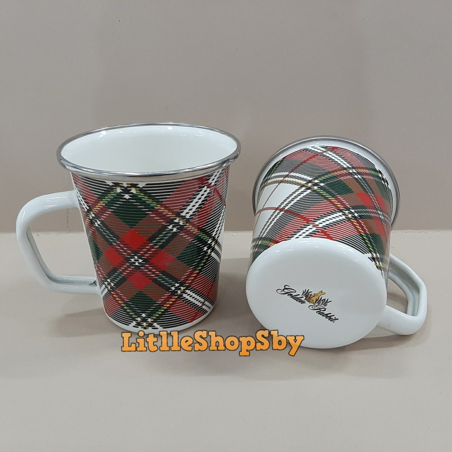 Latte Mug  Gelas cangkir Enamel Motif Batik Kotak