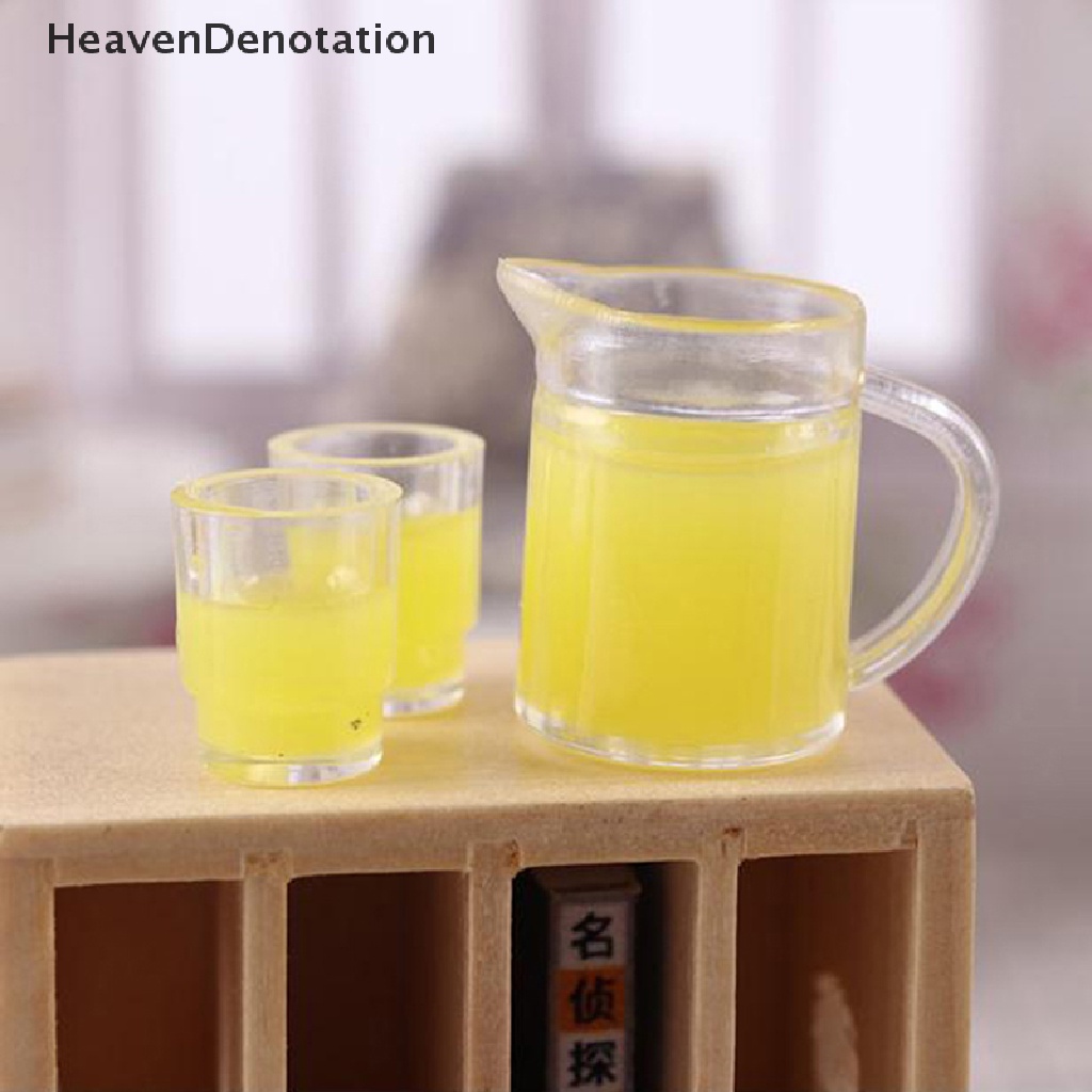 (Heavendenotation) 3pcs / Set Miniatur Botol Jus + 2 Cup Untuk Aksesoris Dapur Rumah Boneka 1: 12